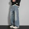 Jeans Denim com Estampa Splash de Primavera 2026 para Homens, Calça Masculina Versátil de Corte Reto Tamanho Plus HKN936