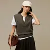 Estilo Old Money Chaleco 100% Lana para Mujer Ropa de Abrigo de Otoño Cuello Henley Botón Único Tejido Punto Principios de Otoño Suéter Versátil para Vestir