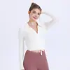 Roupa Fitness com Gola Lapela e Amarração no Pescoço para Mulheres, Top Esportivo de Balé, Camiseta de Corrida de Manga Longa, Roupa de Exterior, Roupa de Yoga Elástica