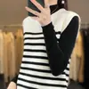 Chaleco de punto de primavera y otoño nuevo estilo coreano, a rayas blancas y negras, bloques de color, cuello redondo, color contrastante, sin mangas, prenda exterior de punto en capas para mujer