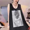Chaleco Estampado con Retrato de Seda de Hielo Arrugado Talla Grande para Mujer Primavera y Verano 2025 Nuevo Suelto Estilizado Moda Sin Mangas para Mujer