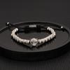 Pulseira de Corda Tecida Ajustável Hip Hop Masculina Coroa de Cobre Retrô Europeia e Americana Contas de Abacaxi de Aço Titânio Galvanizado a Vácuo