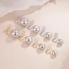 Mismo estilo que las celebridades y las celebridades de internet, clip para la oreja portaespiral de mosquitos de perla gris para mujer, único, simple, delicado, versátil, aretes de perla blanca