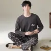 Novo Pijama Masculino Primavera e Outono Algodão Puro Manga Longa Estilo Coreano Esportivo Pode Ser Usado Fora Todo Algodão Tamanho Grande Conjunto de Roupa para Casa
