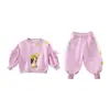 Conjunto de Moletom Infantil com Desenho Outono Moda Laço Manga Longa Roupa de Duas Peças para Meninas de Jardim de Infância Roupa Casual