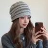 Gorro de Punto a Rayas con Borde Enrollado Estilo Coreano para Mujer, Cálido para Otoño/Invierno, Versátil, Adelgazante, Slouchy
