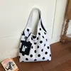 Bolsa de lona azul, versátil y de alta gama, gran capacidad, adecuada para ir al trabajo, se puede llevar como bolso de mano, bolso de hombro o bolso de axila, bolsa tipo tote de lunares para mujer
