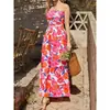Comércio Exterior Transfronteiriço Novo Estilo Europeu e Americano Vestido Longo Floral Sem Alças, Cintura Marcada, Emagrecedor, Vestido Longo Estampado Estilo Férias para Mulheres