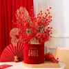 Enfeite Balde da Fortuna 2026 com Flores Artificiais e Arranjos Decorativos para Ano Novo, Deus da Riqueza, Festival da Primavera e Celebrações de Ano Novo