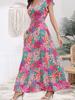 Nuevo verano transfronterizo fresco dulce estilo vacacional moda europea y americana estampado de flores vestido de manga corta con volantes