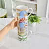 Juego de Tazas de Porcelana Hueso Estilo Europeo Caballo de Competición Hogar Amoroso Caja de Regalo para Sala de Estar Oficina Taza de Café