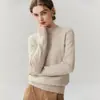 Zhenrong~Jersey de Punto Loro Piana 100% Cachemira para Mujer con Puños, Cuello Semi Alto, Versátil, Holgado, Capa Base
