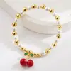 Pulsera de Cobre Nueva Moda Transfronteriza Europea y Americana Personalizada Versátil Elegante Pulsera con Perlas Colgante de Fresa Cereza para Mujer