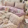Ins fresh simples puro algodão conjunto de cama de quatro peças classe A qualidade mãe e bebê sono nu desenho animado dormitório capa de edredom individual saia de cama de estudante conjunto de três peças