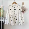 Coleção Outono 2026: Camisa longa feminina com gola alta bordada em jacquard estilo japonês, cardigã e top atacado