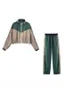 Ropa de mujer estilo europeo y americano transfronteriza marca Z 2026 otoño ZA traje casual: Chaqueta con ribete de bloques de color + Pantalones de pierna ancha con ribete de bloques de color