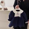 Roupa infantil atacado vestido de menina 25 primavera novo infantil bebê menina gola de boneca francesa bordado de coelho saia