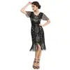 S-4XL Vestido Vintage Gatsby de los años 20 con Lentejuelas y Flecos, Disfraz de Baile de Salón