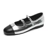 Zapatos Mary Jane Plateados Personalizados para Mujer para Combinar con Faldas, Estilo Francés, Zapatos Planos de Correa Única, Zapatos para Mujer Talla Grande