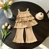 Conjunto de Verano para Niñas Dopamina Seda de Hielo Fina Tirantes Finos Top Pantalones Acampanados Casuales Comercio Exterior