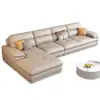 Sofá Recto Minimalista de Lujo Estilo Italiano, Sofá de Cuero con Chaise Longue Grande de Esquina para Sala de Estar Moderna y Sencilla