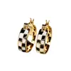 Pendientes Yanbai Estilo Coreano de Moda Lujo Ligero Diseño Tablero de Ajedrez Círculo Goteo de Aceite Negros y Blancos para Mujer, Elegantes y con Estilo Clips para Orejas