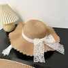 Sombrero de Paja para Mujer 2026 Nuevo Verano Estilo Francés Encaje Lazo Ala Ancha Tejido Sombrero Vacaciones en la Playa Sombrero de Protección Solar