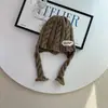 Gorros Infantiles Otoño e Invierno Cálidos con Protección para las Orejas para Hombres y Mujeres Gorros de Lana Tejidos para Bebés Lindos de Dibujos Animados con Orejas de Trenza