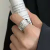Anillo Minimalista Martillado de Plata de Ley S925 Liso para Mujer, Ajustable, Estilo de Nicho de Alta Gama, Lujo Ligero, Versátil, Nuevo Artículo de Moda