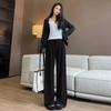 Pantalones Suaves de Arroz Glutinoso Color Avena para Mujer, Otoño e Invierno 2025 Nuevos de Cintura Alta Pierna Recta Caídos Holgados Perezosos Pierna Ancha