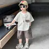 X247 Conjunto de Verano para Niños Estilo Coreano de Moda Moda Tendencia Manga Corta Pantalones Cortos Conjunto de Dos Piezas Nuevo para Niños Pequeños y Medianos Ropa de Verano