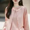 Design levemente maduro color blocking com borda em fio de algodão conjunto de duas peças para mulheres colete + cardigã suéter solto casaco top