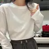 Camiseta Branca de Manga Longa para Outono para Mulheres Algodão Estilo Básico Camada Base Roupa Externa Roupa Íntima Roupas de Outono Camiseta Top Versátil