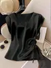 Camiseta de Color Sólido Satinada de Manga Corta para Mujer 2026 Verano Delgada Elegante Blusa de Cuello en V Corte Ajustado