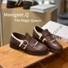 Versão em Couro Macio~Sapatos Brogue Florais em Couro para Mulheres, Couro de Cavalo, Estilo Britânico, Retrô, Bico Redondo, Salto Grosso, Sapatos Monk com Franjas