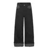 Calça Jeans Retro Americana com Barra Dobrada e Bolinhas para Homens e Mulheres Outono Novo Design Casual Solto Calça de Perna Reta