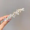Presilha de cabelo vintage estilo francês com pérolas, presilha lateral para franja para mulheres, acessório de cabelo com presilha de mola leve de luxo e elegante, ornamento de cabelo de linha reta