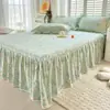 Colcha de Algodón Puro Estilo Coreano Falda de Cama Estilo Princesa Girly Pieza Única Estilo Encaje Floral Juego de Tres Piezas para Cama de 1.8 Metros