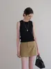 Chaleco de punto sin mangas de cuello redondo color caqui, único y versátil para mujer, nuevo estilo de verano, adecuado para ir al trabajo y uso casual, top tipo jersey adelgazante