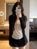 Cárdigan Delgado de Seda de Hielo Negra con Protección Solar para Mujer, Verano Holgado, Adelgazante, Versátil, Estilo Commuter, Abrigo de Manga Larga, Top para Aire Acondicionado