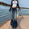 Estilo retro americano 2026, cintura baixa, versátil, caimento justo, jeans boca de sino outono/inverno para mulheres, calça comprida, disponível para drop shipping