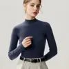 Suéter 100% caxemira pura para mulheres, gola alta discreta, base de tricô slim fit, cor sólida, camada interna quente para outono e inverno
