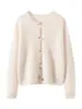 Cardigan de Tricô de Seda e Caxemira Estilo Coreano Moda Suave Suéter Feminino Gola Redonda Senso de Design Elegante Botão Colorido Peça de Roupa Externa