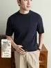 Suéter de malha de manga curta masculino yingao, gola redonda, outono e inverno, textura listrada vertical, estilo old money, caimento justo, suéter masculino cross-border