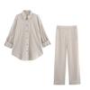 Comercio Exterior Venta al por Mayor Ropa Europea y Americana Camisa de Rayas de Manga Larga y Corta Ajustable + Pantalón Ancho de Rayas con Pliegues Traje F611295/6