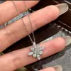 Collar de Copo de Nieve de Plata de Ley S925 para Mujer, Colgante de Estrella de Cuatro Puntas, Cadena para Clavícula de Flor de Cruz con Diamantes Completos Brillantes, Artículo Caliente de Transmisión en Vivo