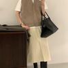 Em Estoque Estilo Coreano Primavera Design de Nicho Simples Uso Diário Saia Longa Vintage Versátil Fenda Frontal Saia Evasê