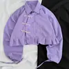 Vestido Millennial Retro Estilo Chinês de Botão Único com Lapela Manga Longa e Barra Solta Camiseta Feminina Dopamine Street Style