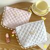 Bolsa de almacenamiento pequeña con diseño floral de estilo coreano para mujer, bolsa de cosméticos a cuadros fresca, bolsa de almacenamiento para cosméticos, bolsa de lavado