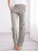 Pantalones Anchos Casuales Sueltos de Algodón y Lino de Color Sólido con Cordón, Novedad Primavera/Verano para Mujer Transfronterizos, Europeos y Americanos, Amazon Ebay
